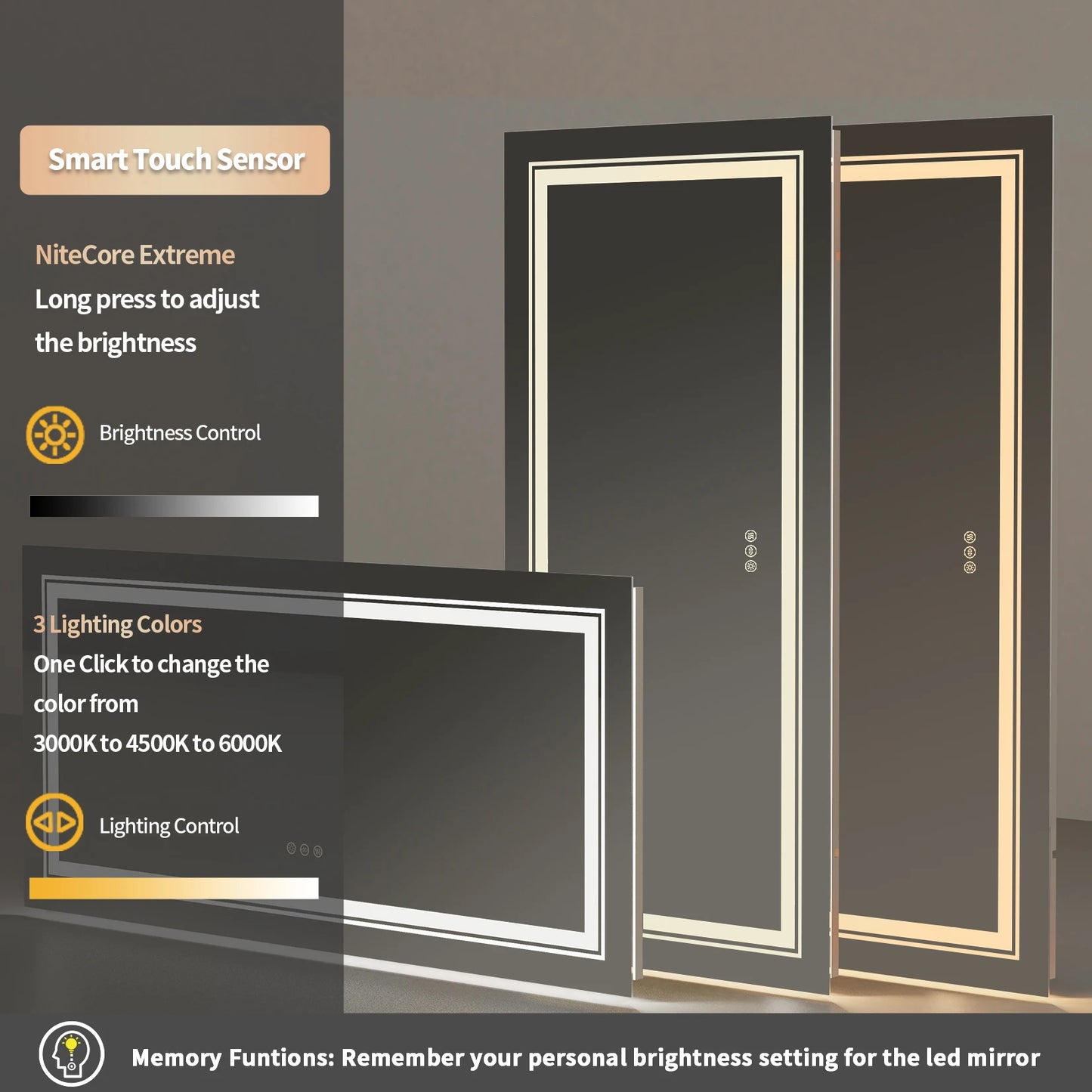 Large Illuminated Dimmable LED Bathroom Vanity Mirror with Backlit and Front Lighting for Wall Mounting