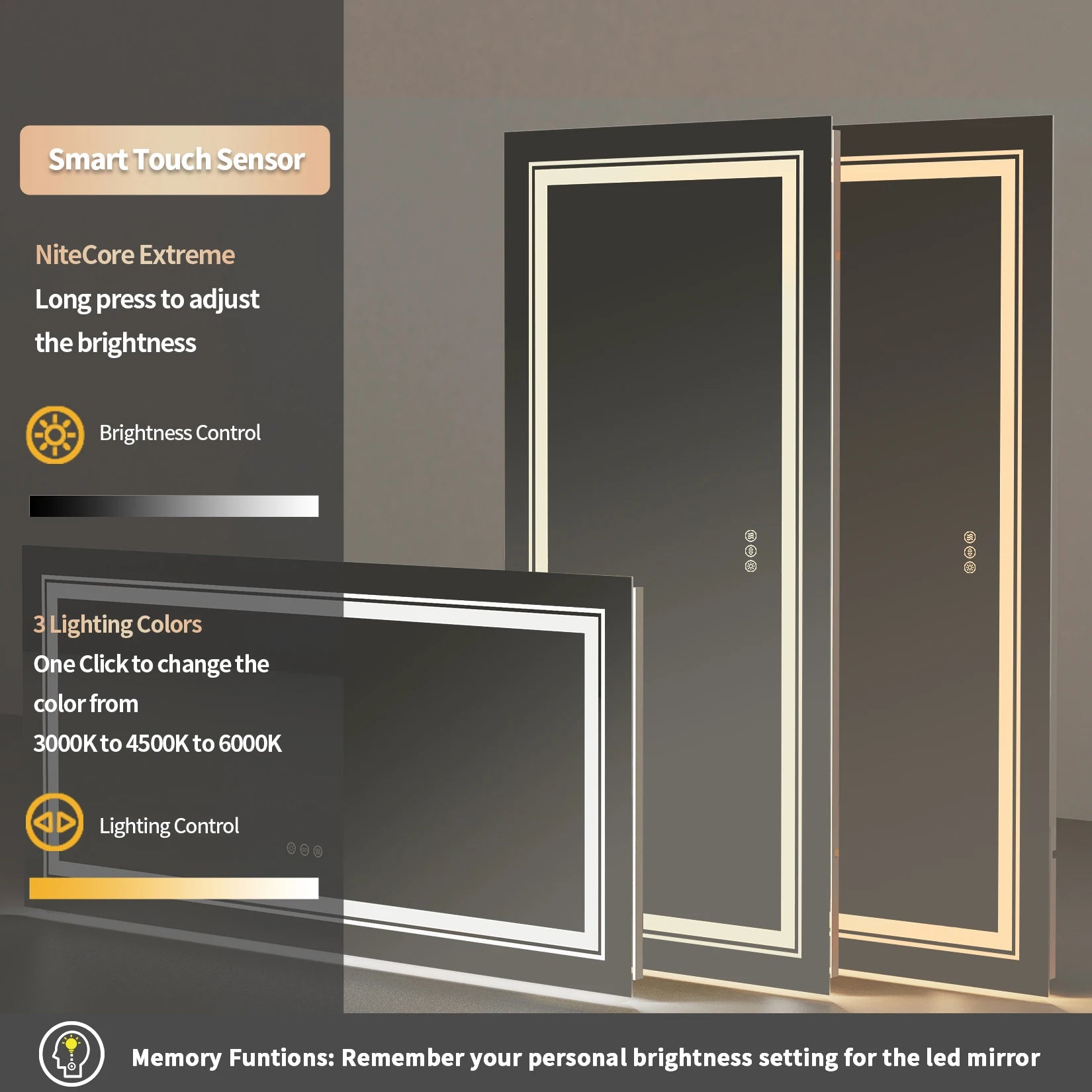 Large Illuminated Dimmable LED Bathroom Vanity Mirror with Backlit and Front Lighting for Wall Mounting