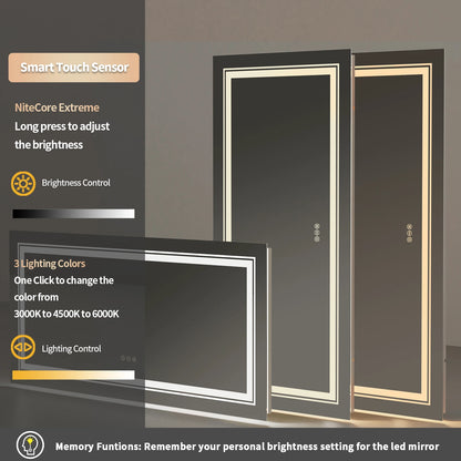 Large Illuminated Dimmable LED Bathroom Vanity Mirror with Backlit and Front Lighting for Wall Mounting