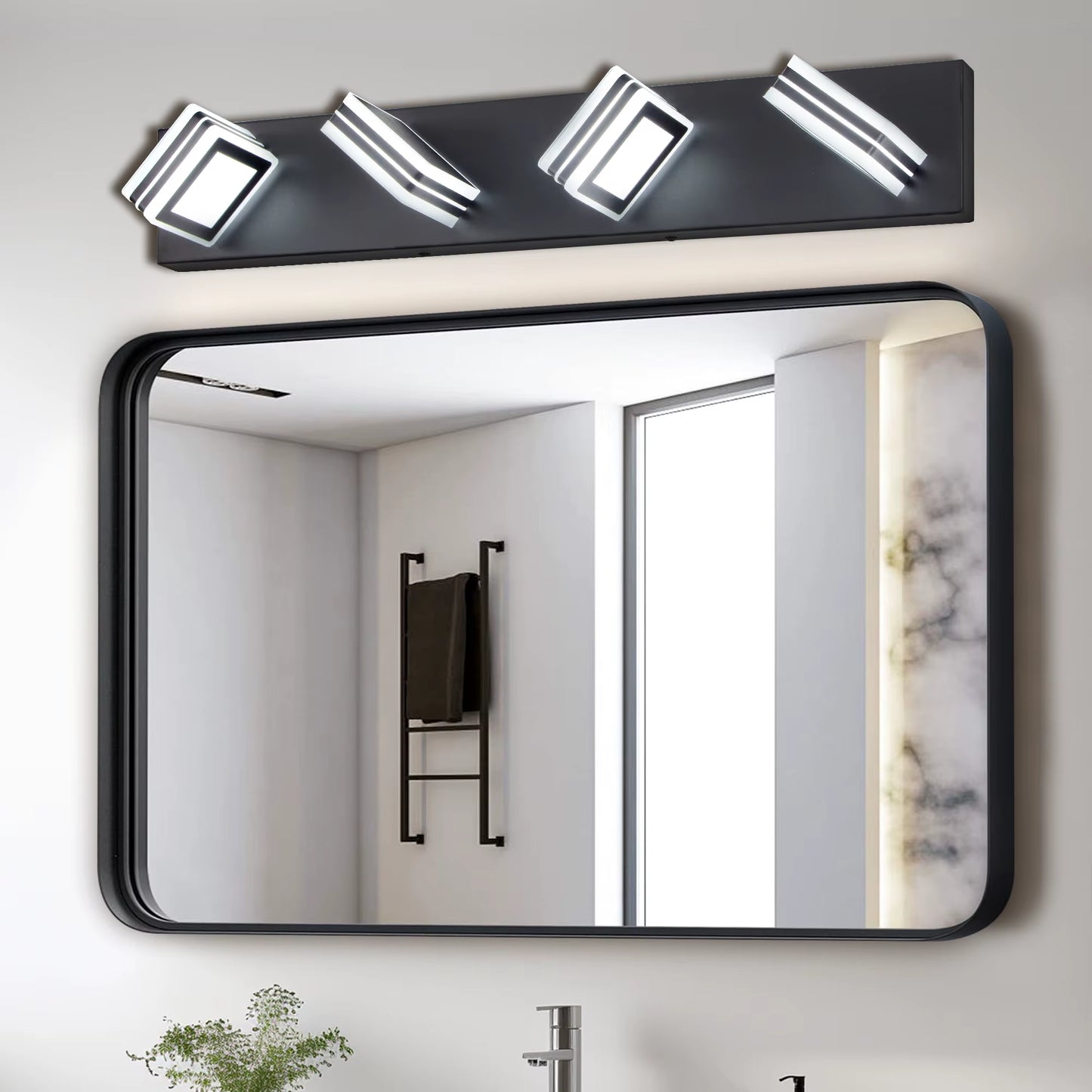 Black Bathroom Vanity LED Lighting Fixtures - 4-Light Acrylic and Metal Wall Sconces