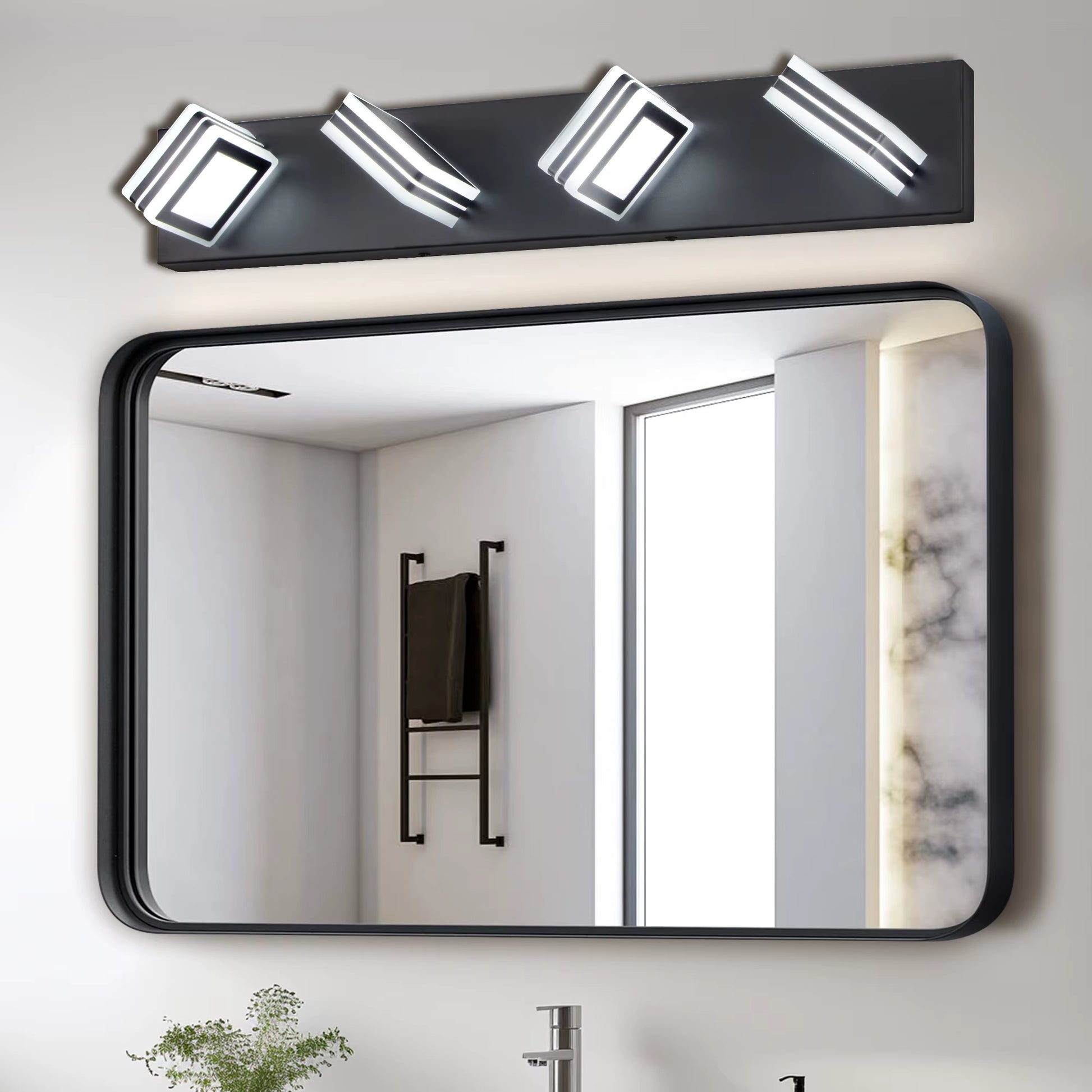 Black Bathroom Vanity LED Lighting Fixtures - 4-Light Acrylic and Metal Wall Sconces